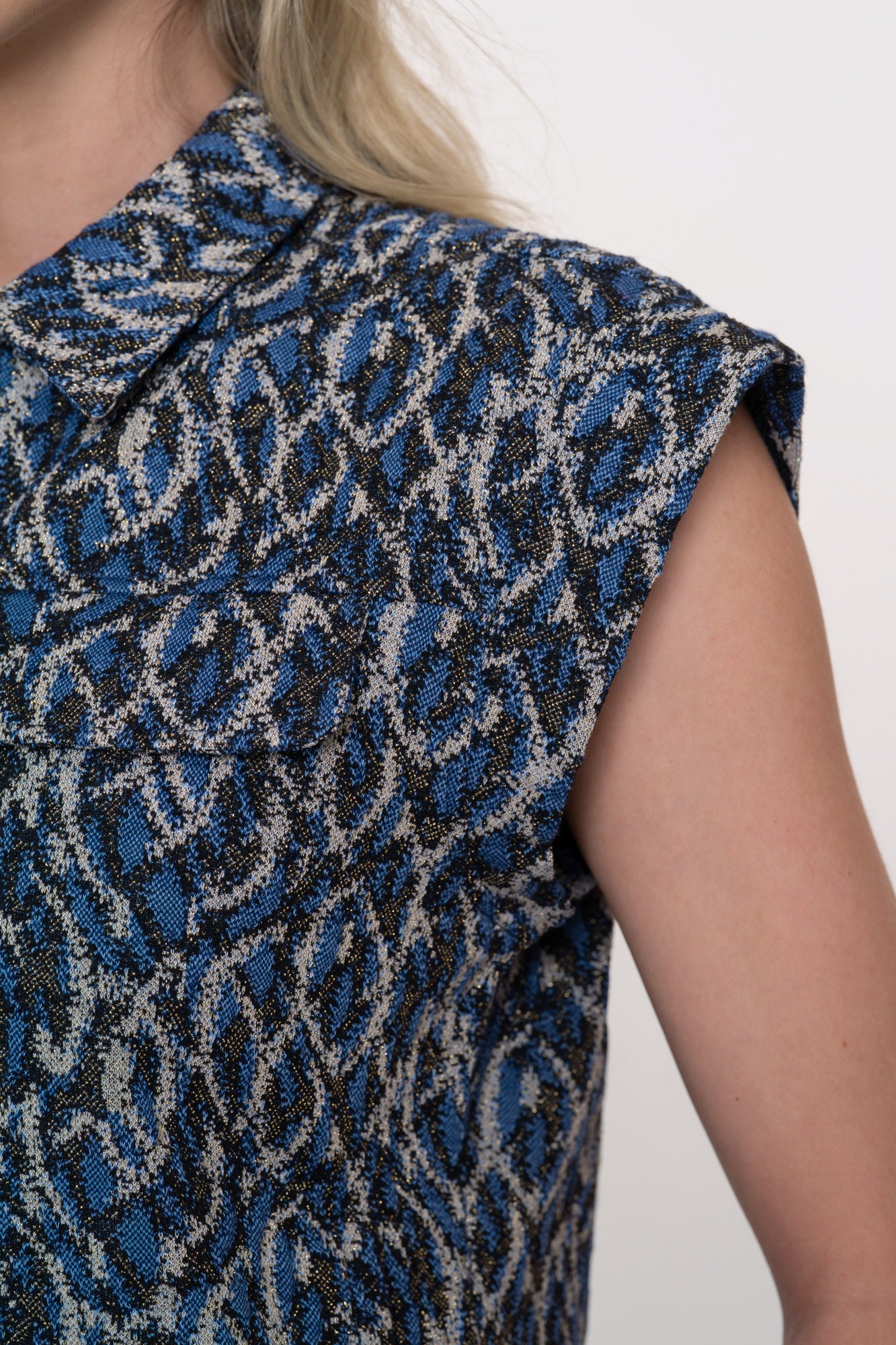 Geisha dames mouwloze jacquard gilet met kraag
