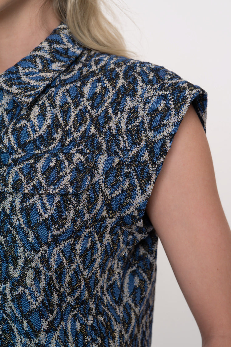 Geisha dames mouwloze jacquard gilet met kraag