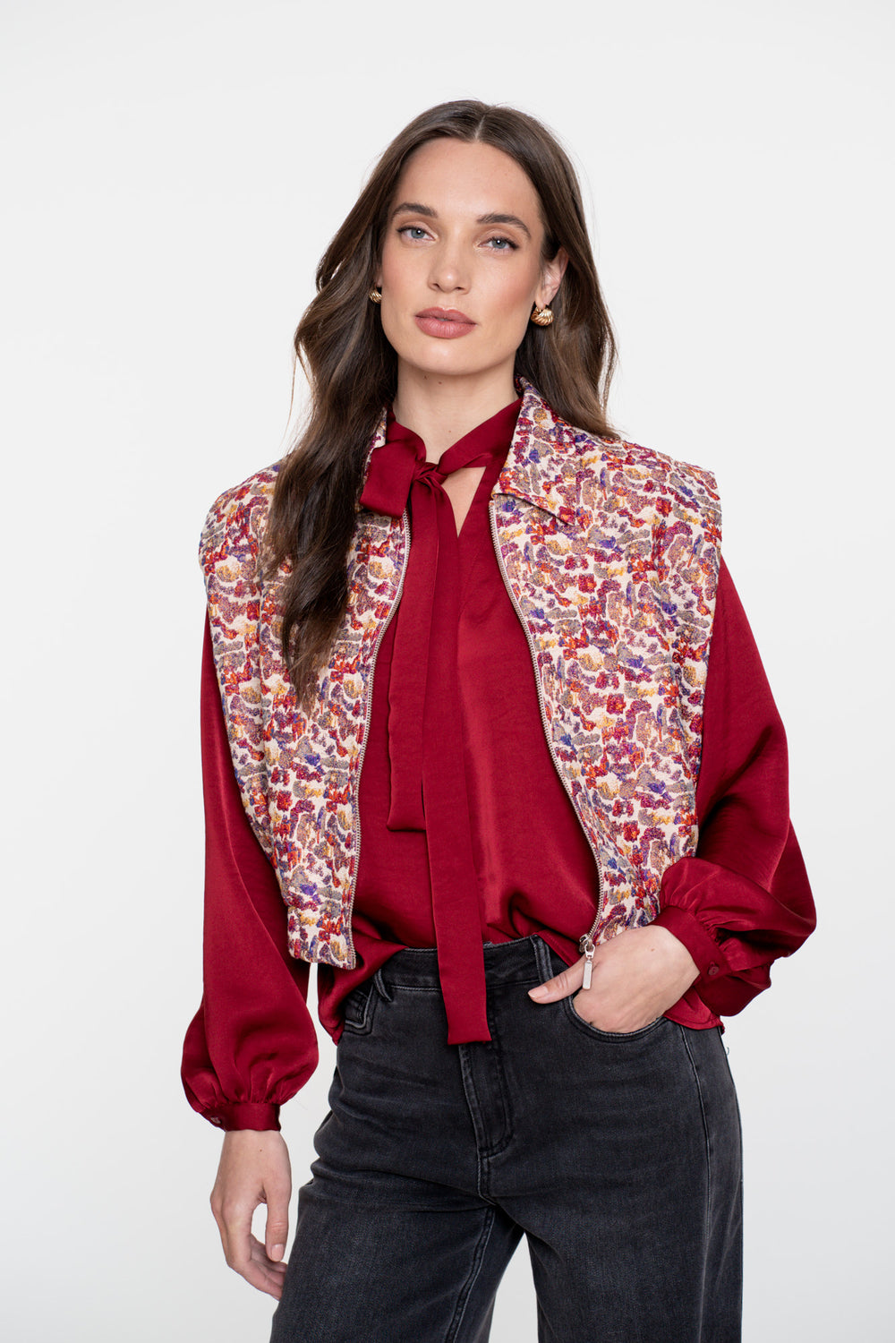 Geisha dames cropped gilet animal multicolor