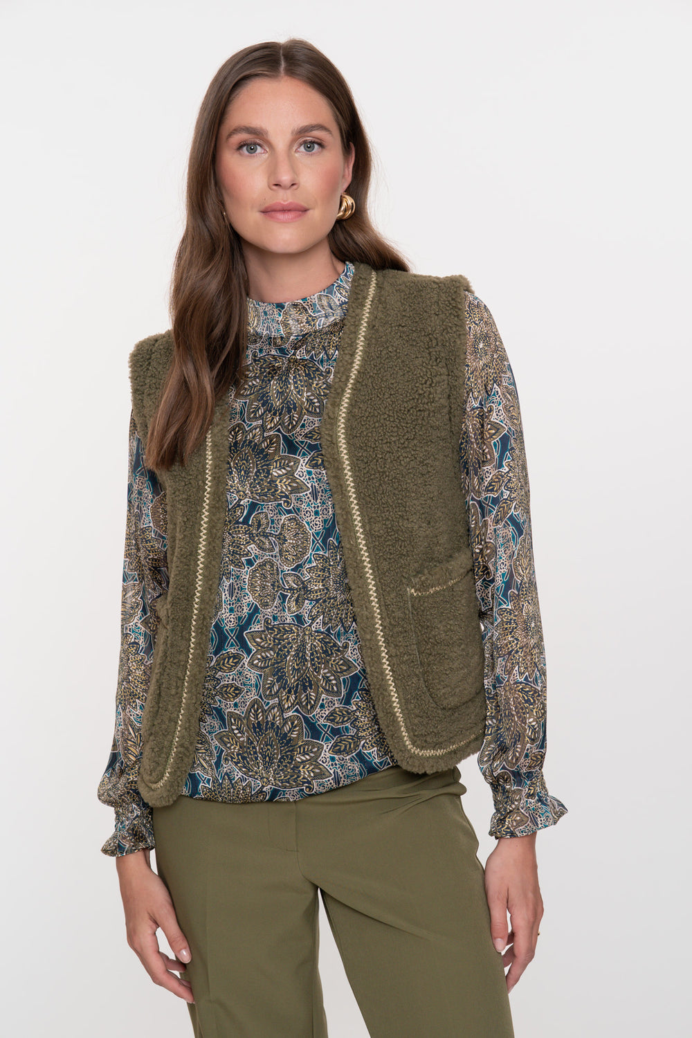 Geisha dames teddy gilet met geweven bies