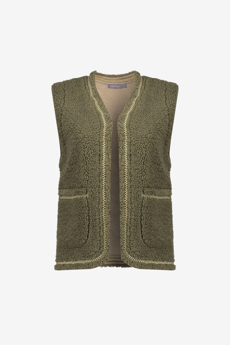 Geisha dames teddy gilet met geweven bies