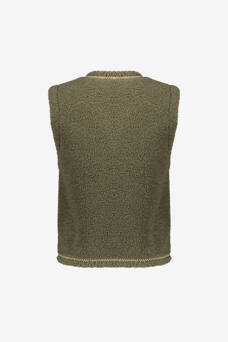 Geisha dames teddy gilet met geweven bies