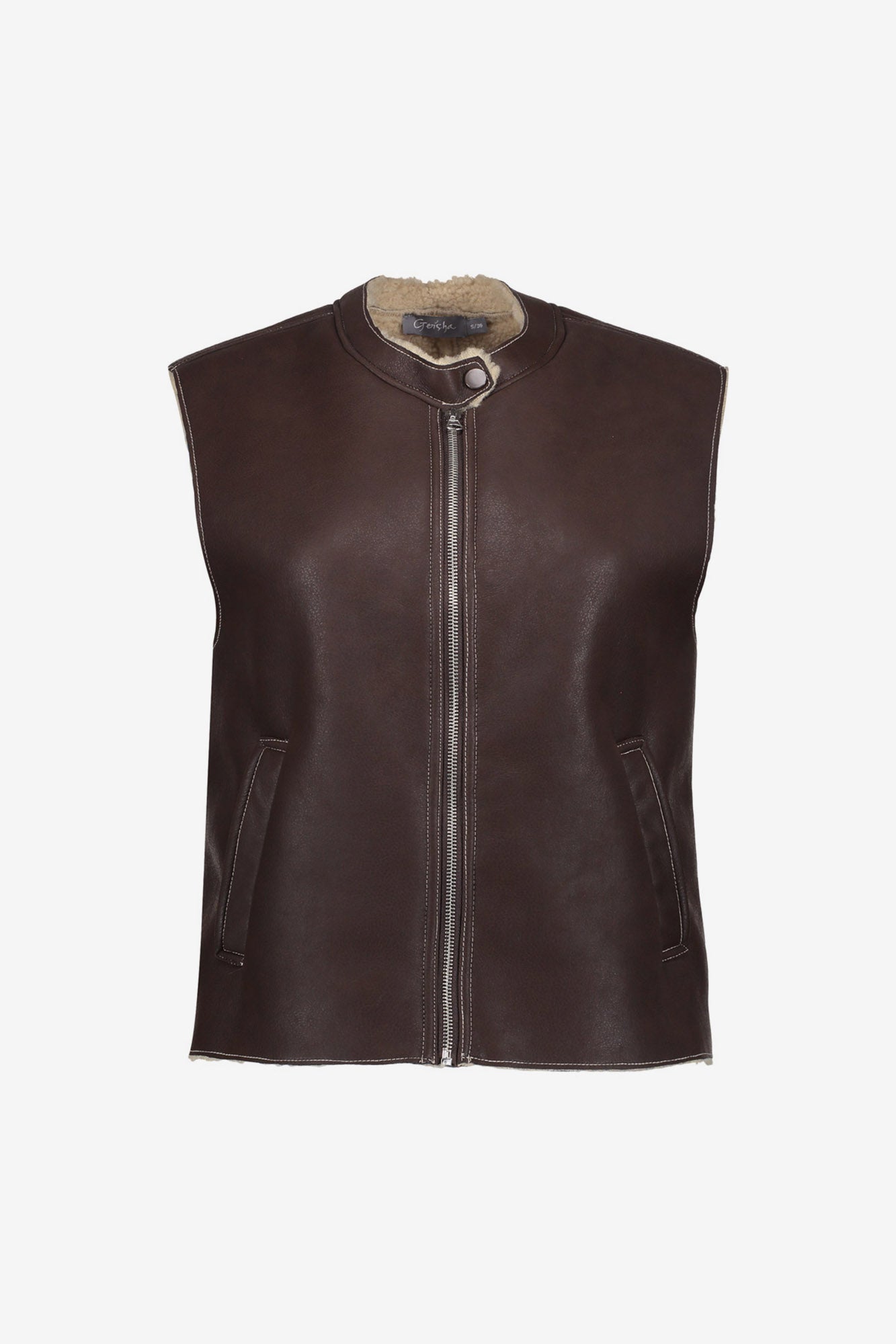 Geisha dames leren look gilet met teddyvoering