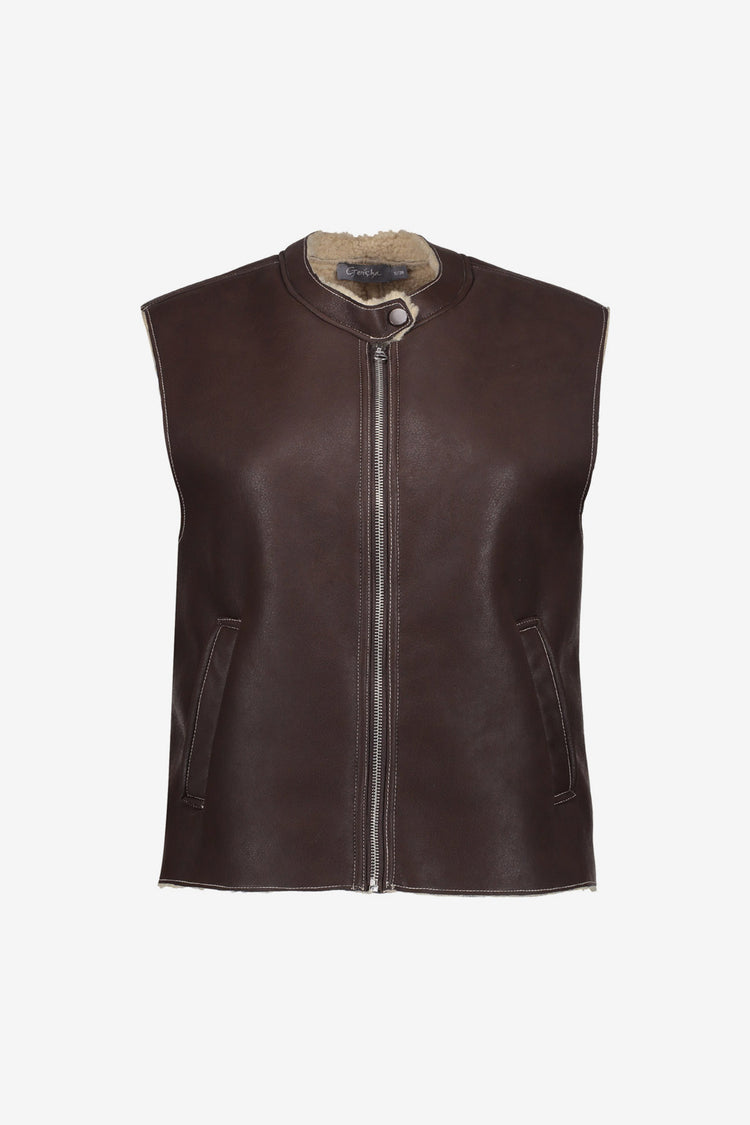 Geisha dames leren look gilet met teddyvoering