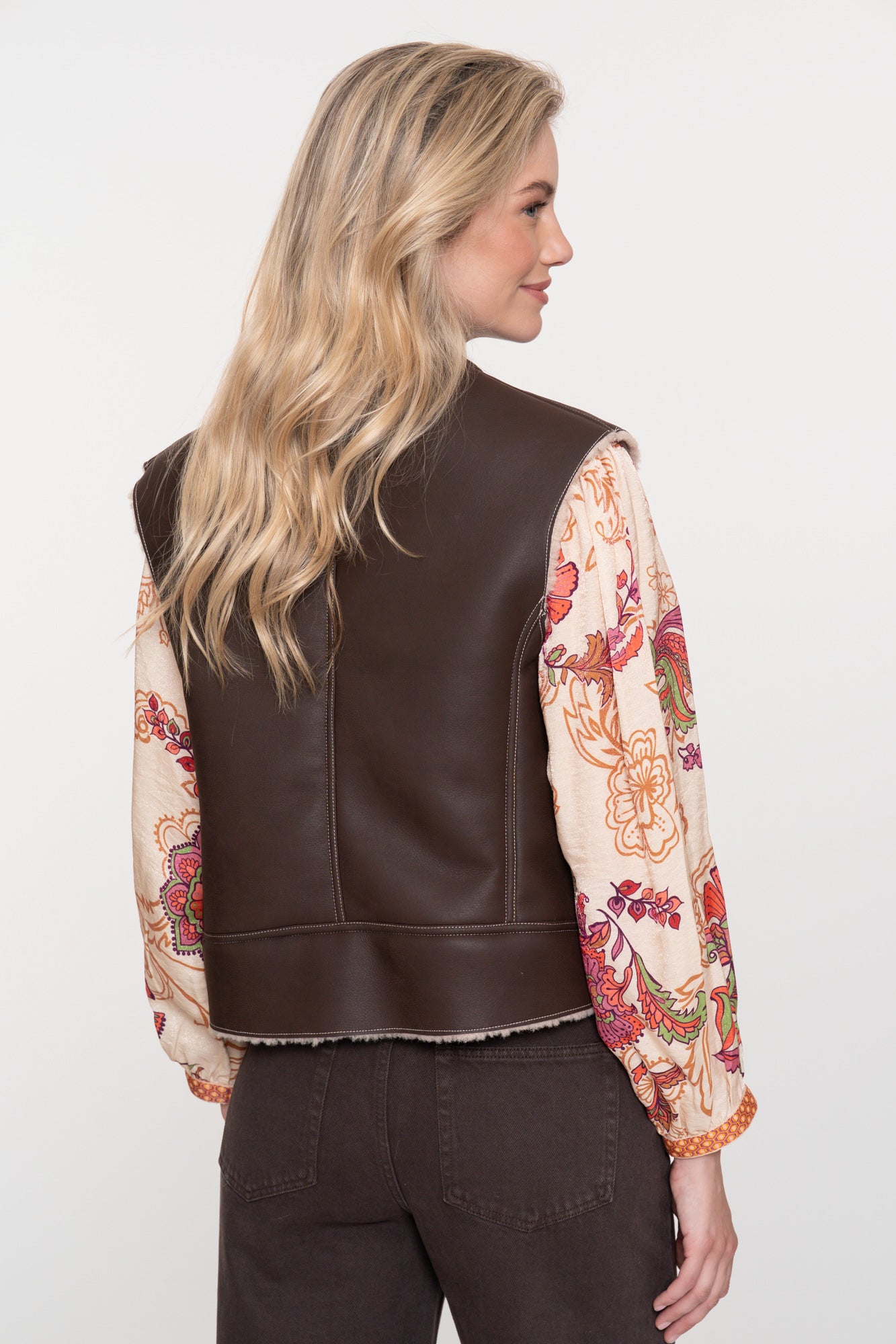 Geisha dames leren look gilet met teddyvoering