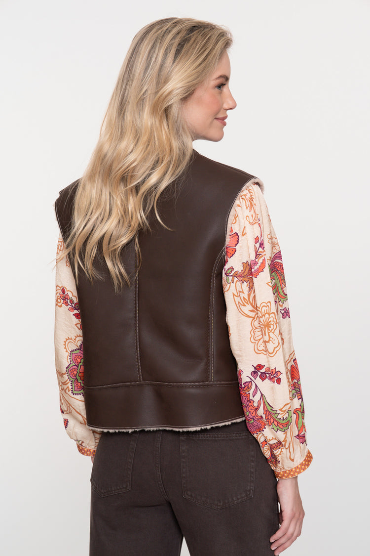 Geisha dames leren look gilet met teddyvoering