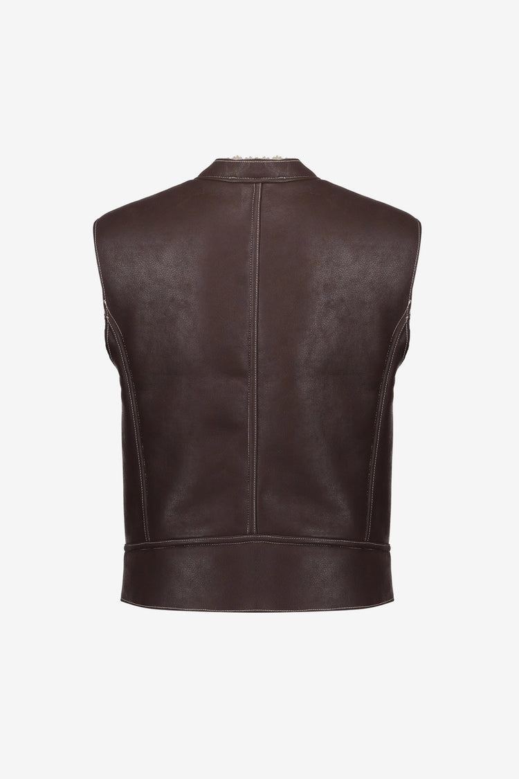 Geisha dames leren look gilet met teddyvoering