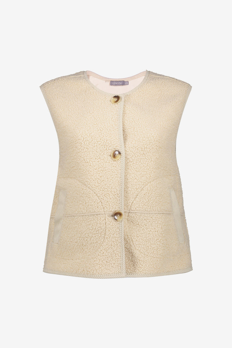 Geisha dames crèmekleurig teddy gilet met knoopsluiting
