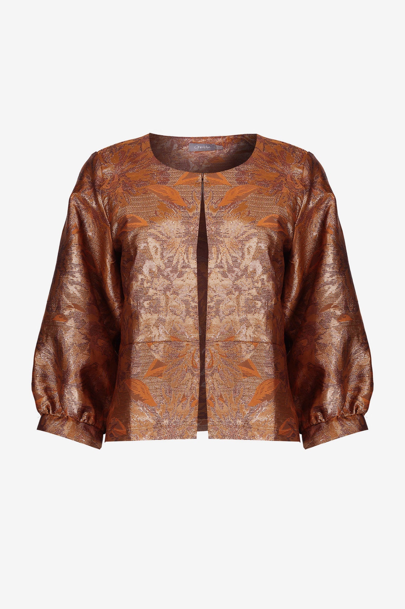 Geisha dames koperkleurig jasje met metallic jacquardprint