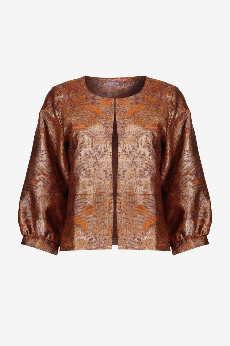 Geisha dames koperkleurig jasje met metallic jacquardprint
