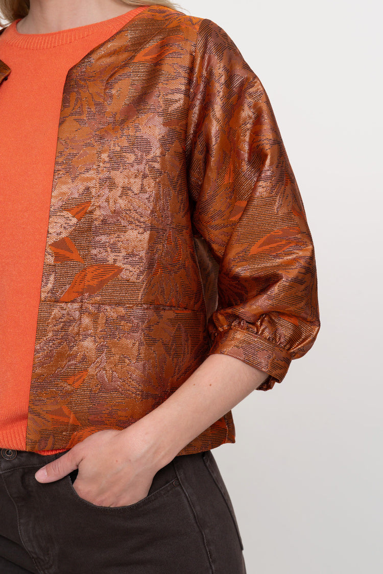 Geisha dames koperkleurig jasje met metallic jacquardprint
