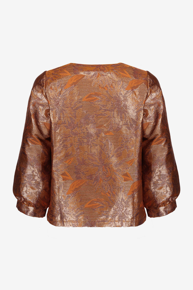 Geisha dames koperkleurig jasje met metallic jacquardprint