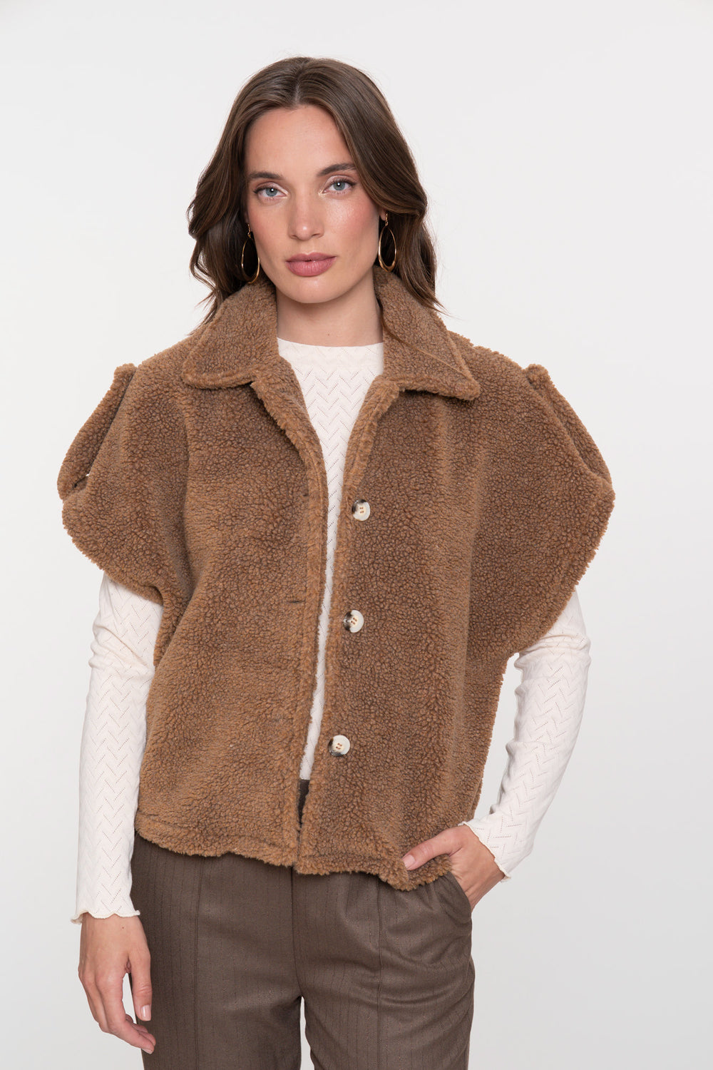 Geisha dames boxy teddy jacket in warme camel tint