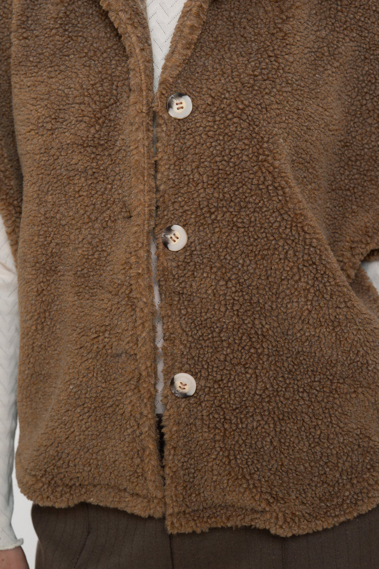 Geisha dames boxy teddy jacket in warme camel tint