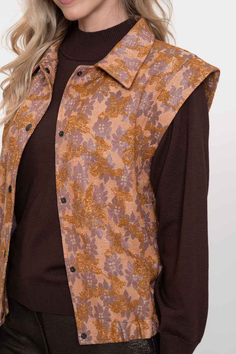 Geisha dames gilet met jacquard structuur en bloemen dessin