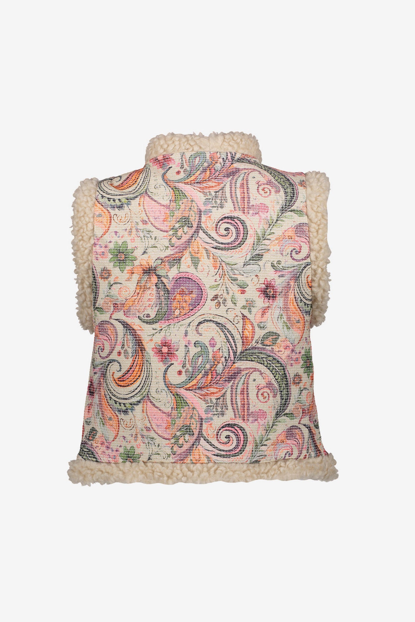 Geisha dames contrast gilet met teddy en geweven print dessin