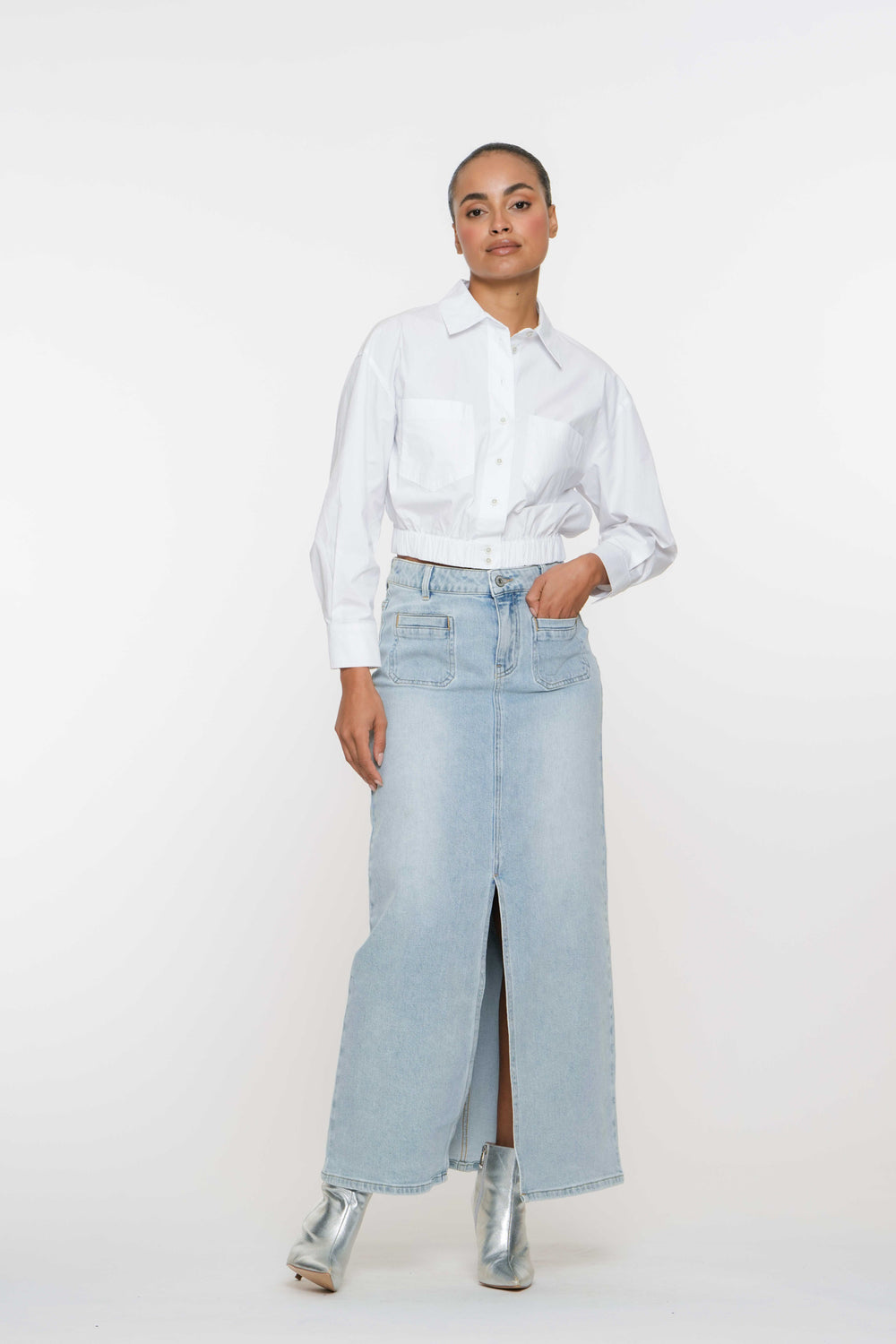Geisha Fashion dames lange jeansrok met zakken
