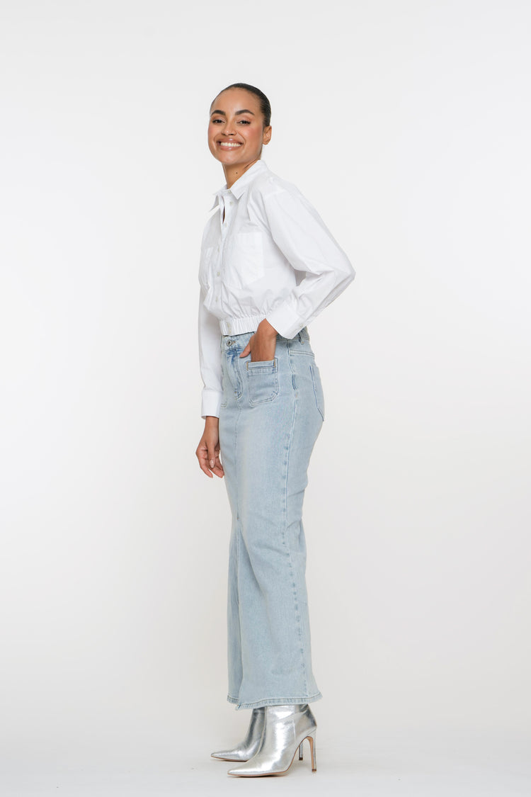 Geisha Fashion dames lange jeansrok met zakken