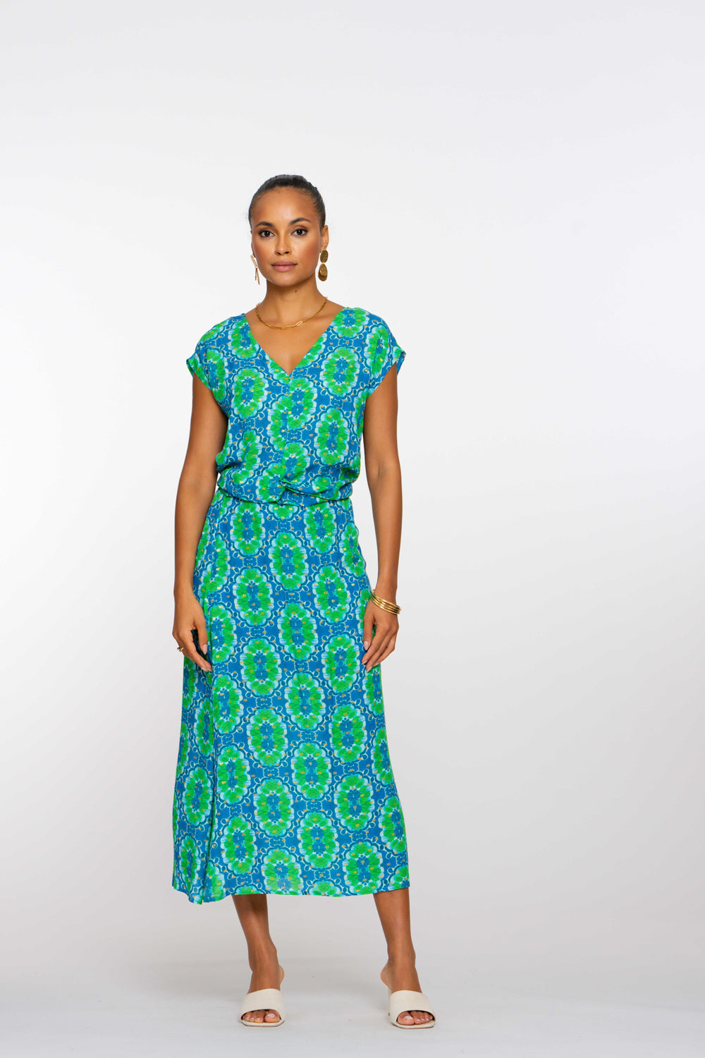Geisha Fashion dames midi-rok met tegelprint en lurex