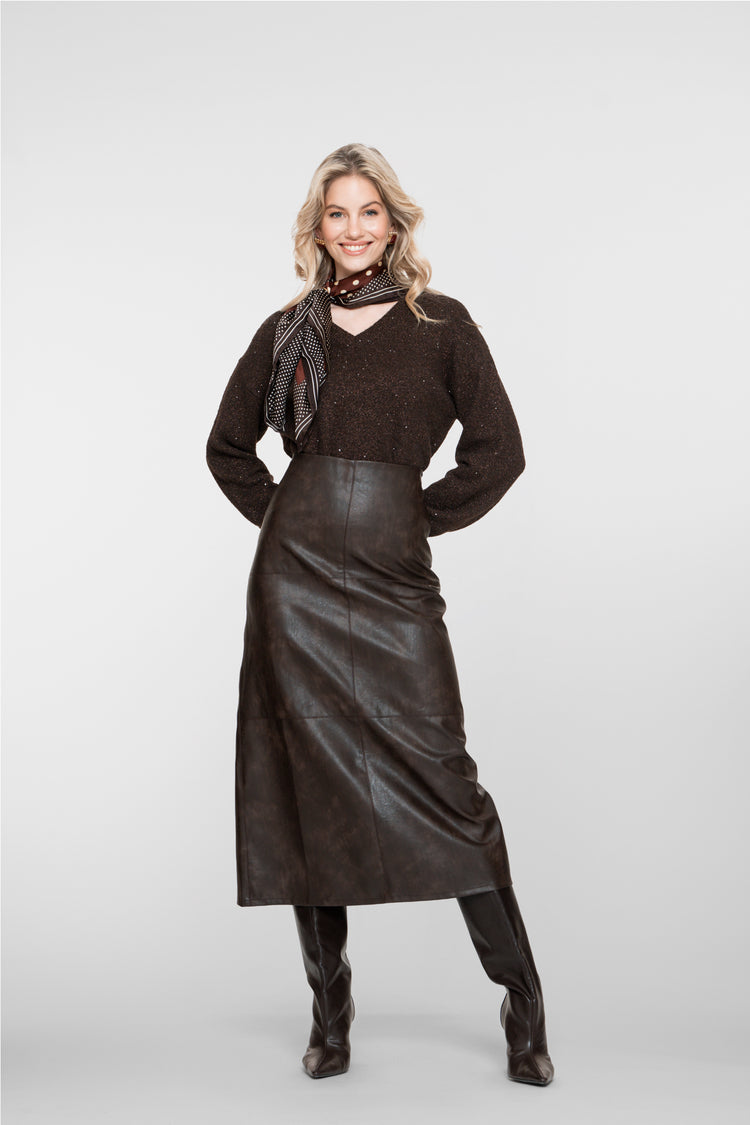 Geisha dames faux leather midi skirt
