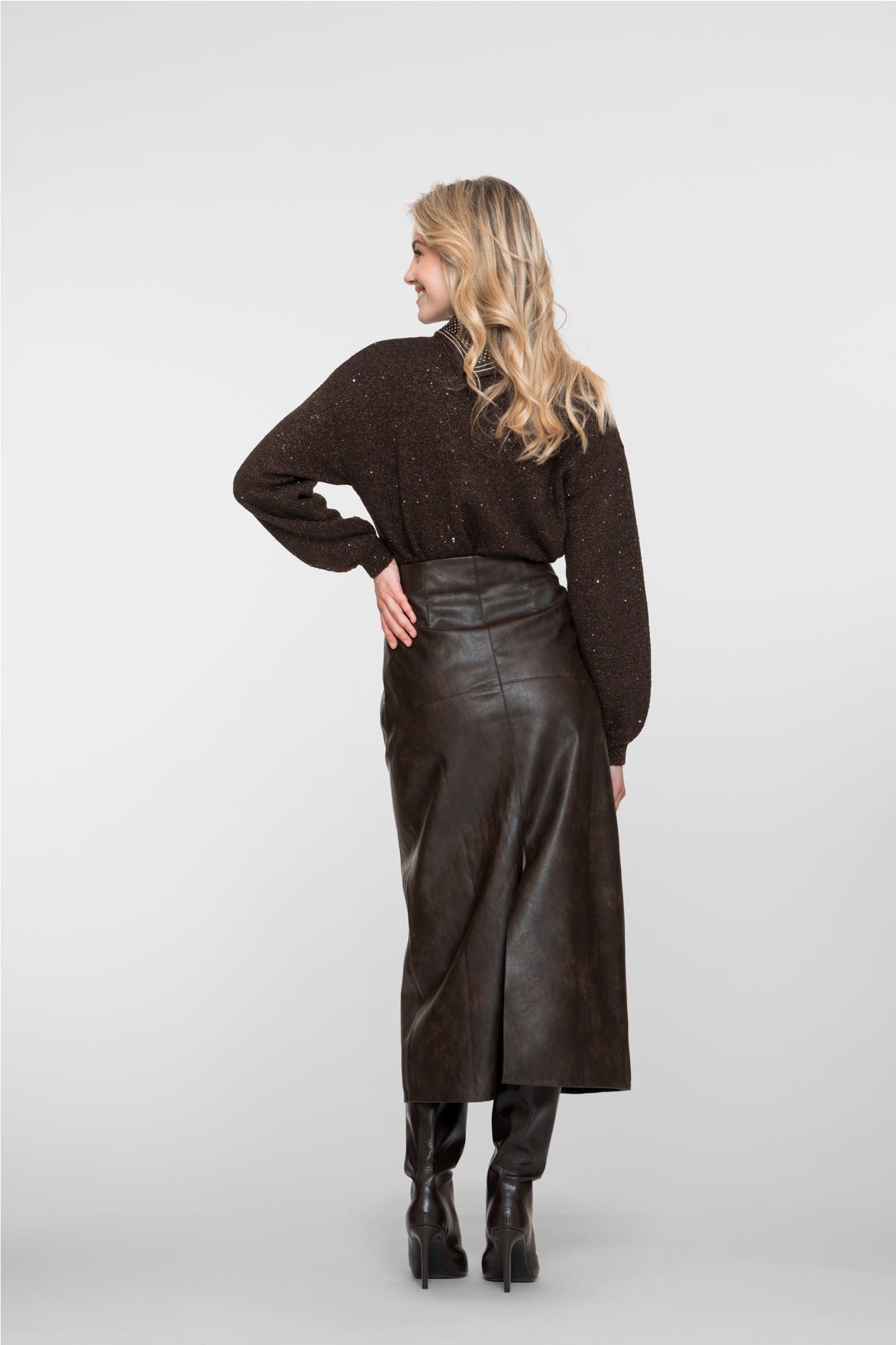 Geisha dames faux leather midi skirt