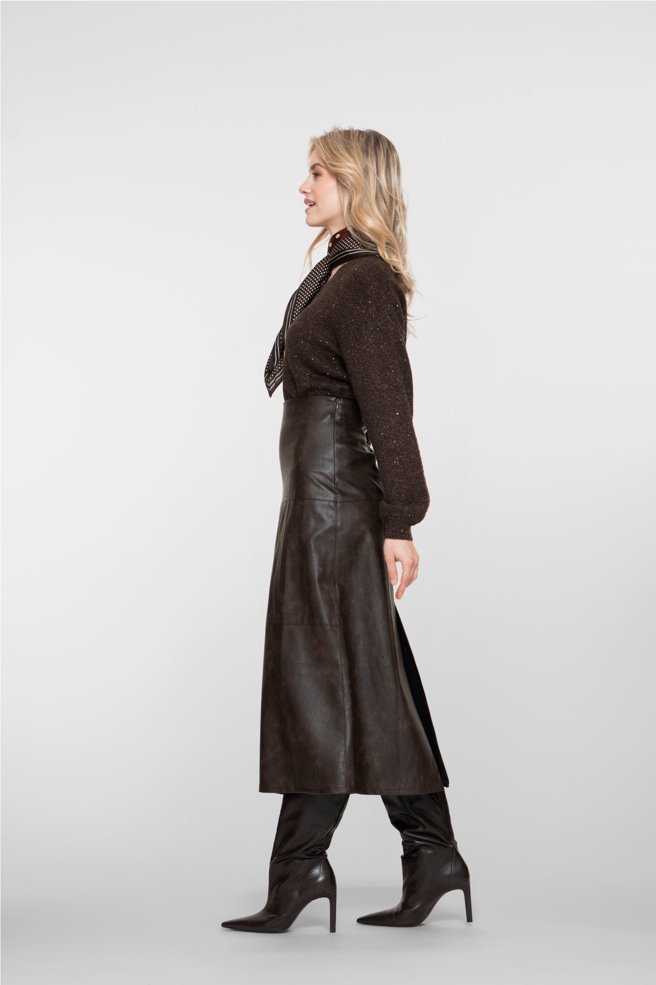 Geisha dames faux leather midi skirt