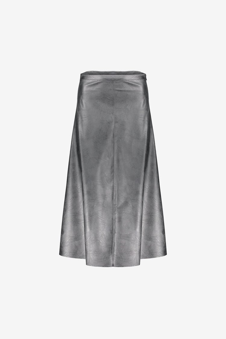 Geisha dames zilveren maxi-rok met leather look