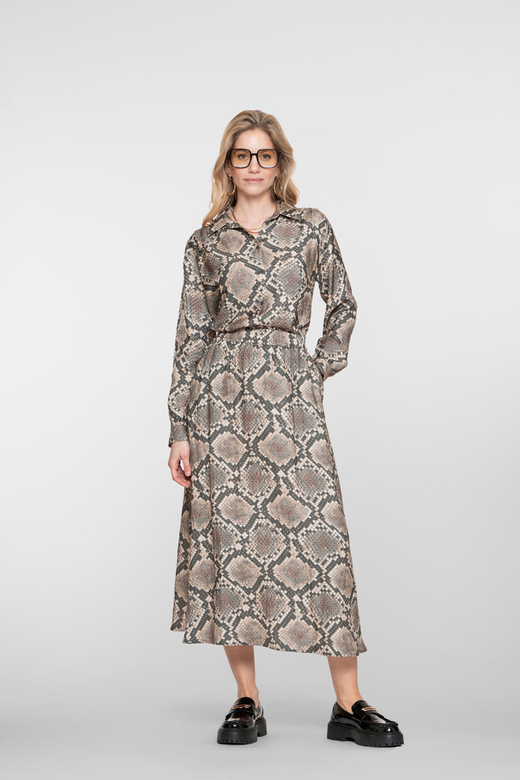 Geisha dames maxi-rok met slangenprint