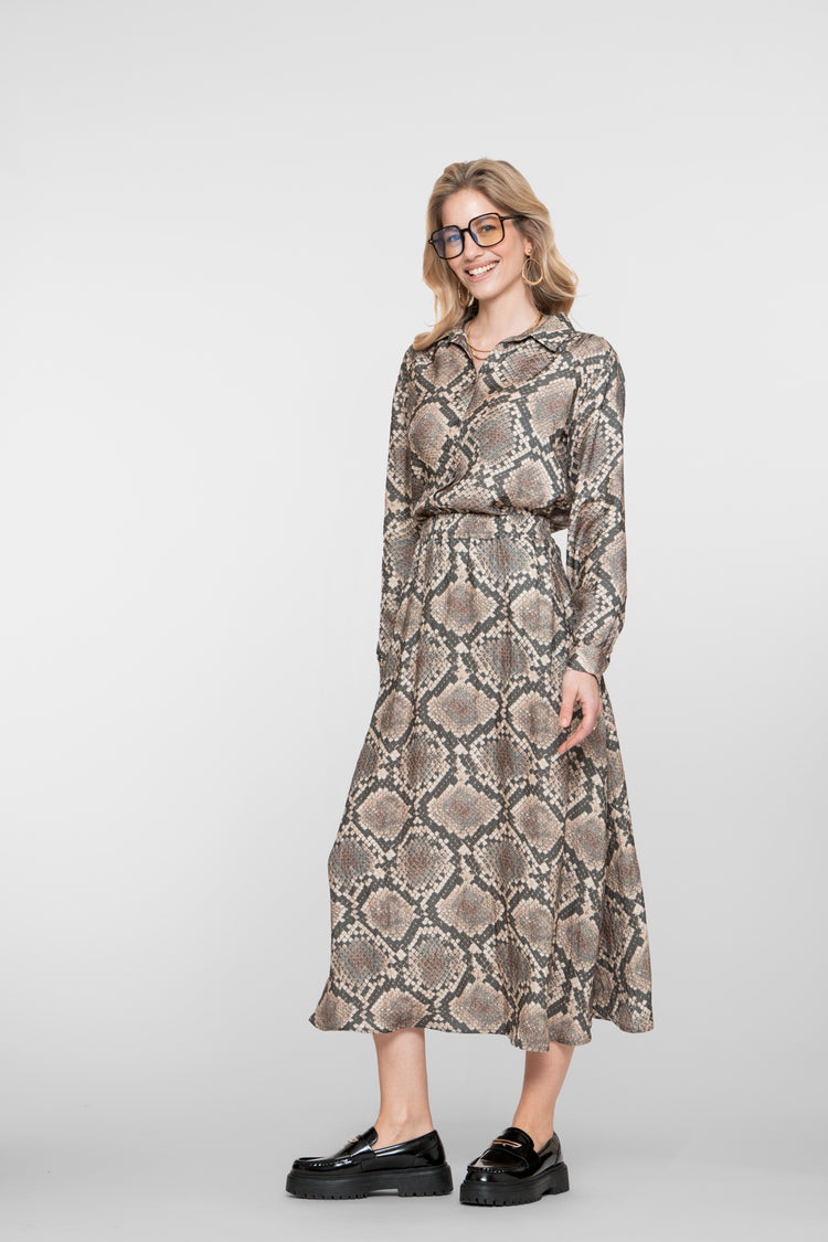 Geisha dames maxi-rok met slangenprint