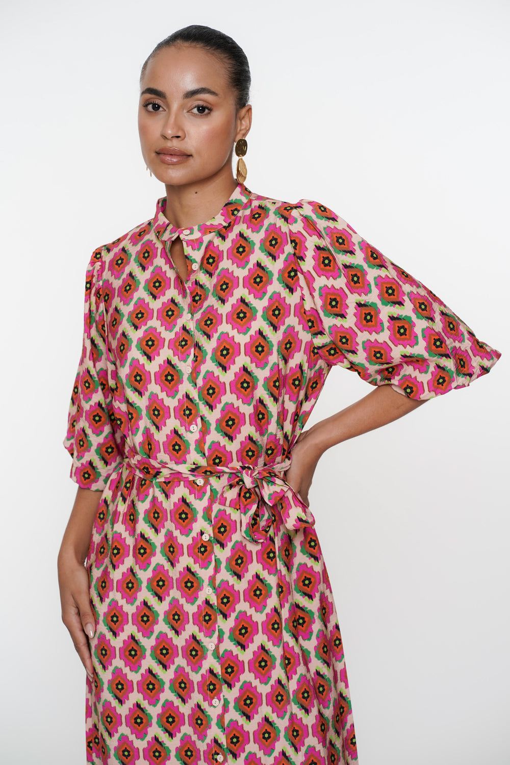 Geisha Fashion dames jurk met grafische print maxi lengte