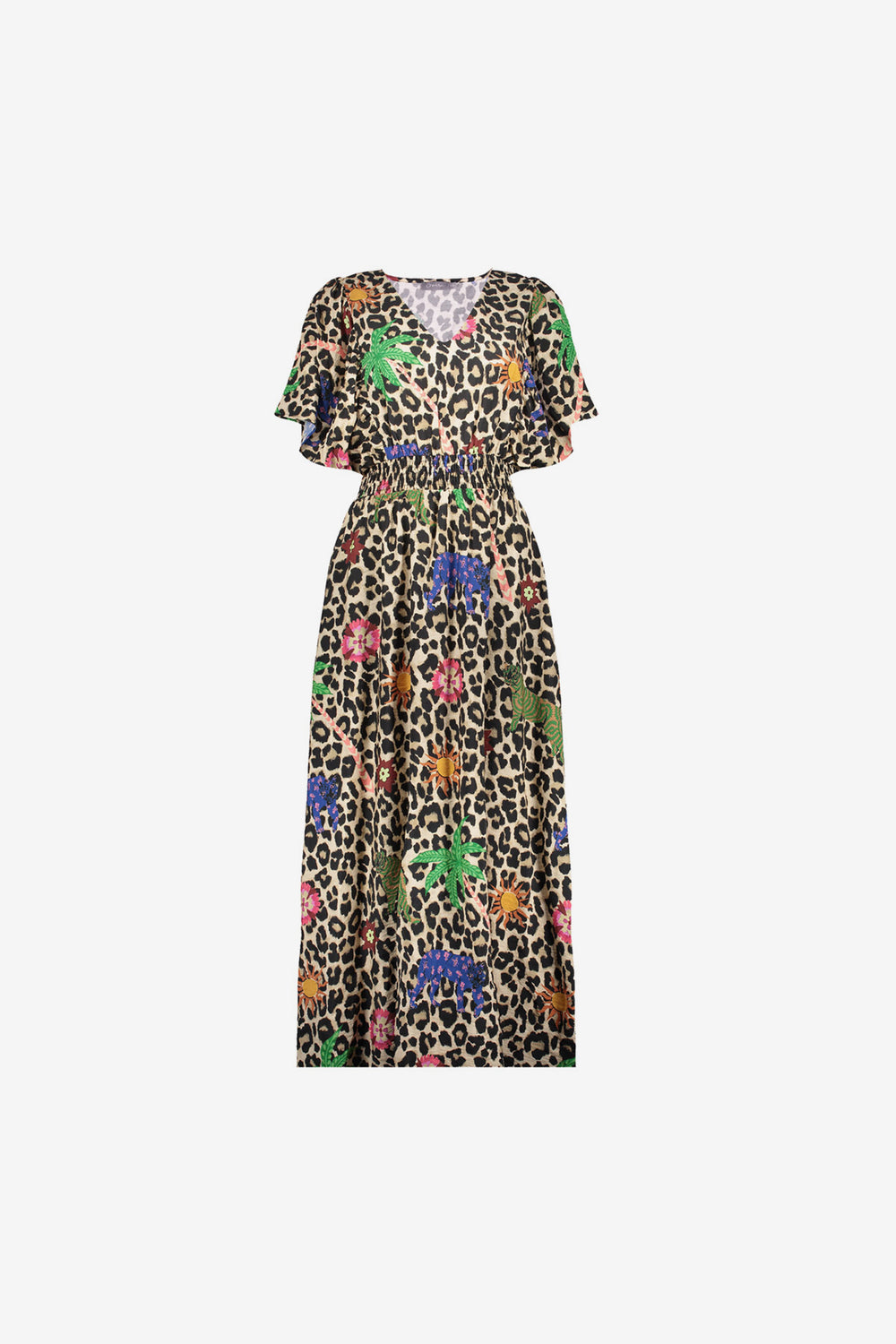 Geisha dames leopard maxi-jurk met kleurrijke details