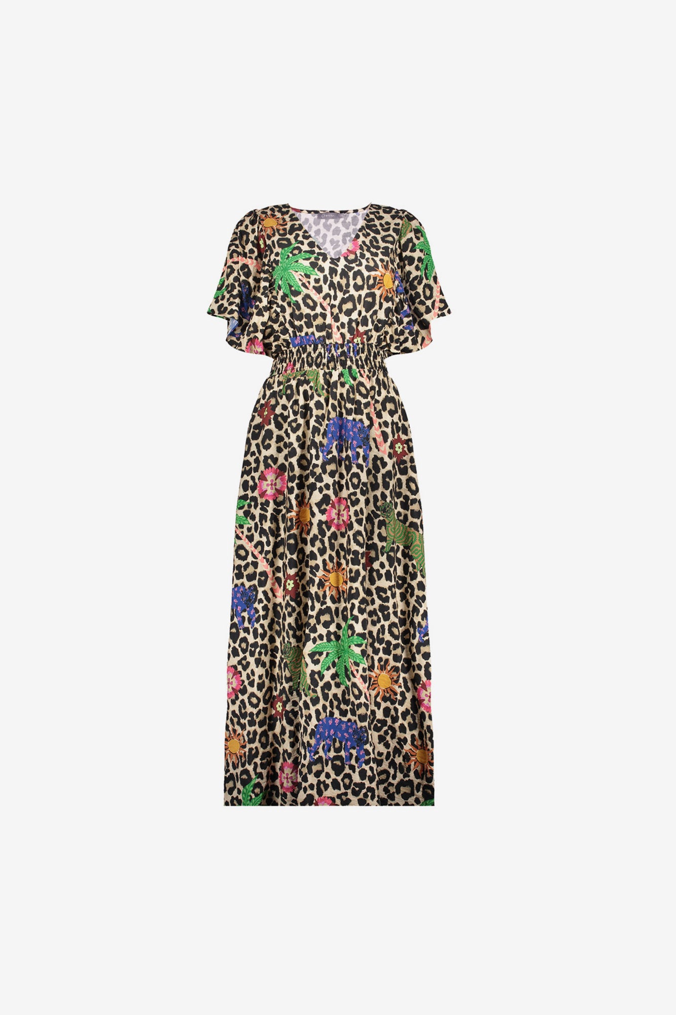 Geisha dames leopard maxi-jurk met kleurrijke details