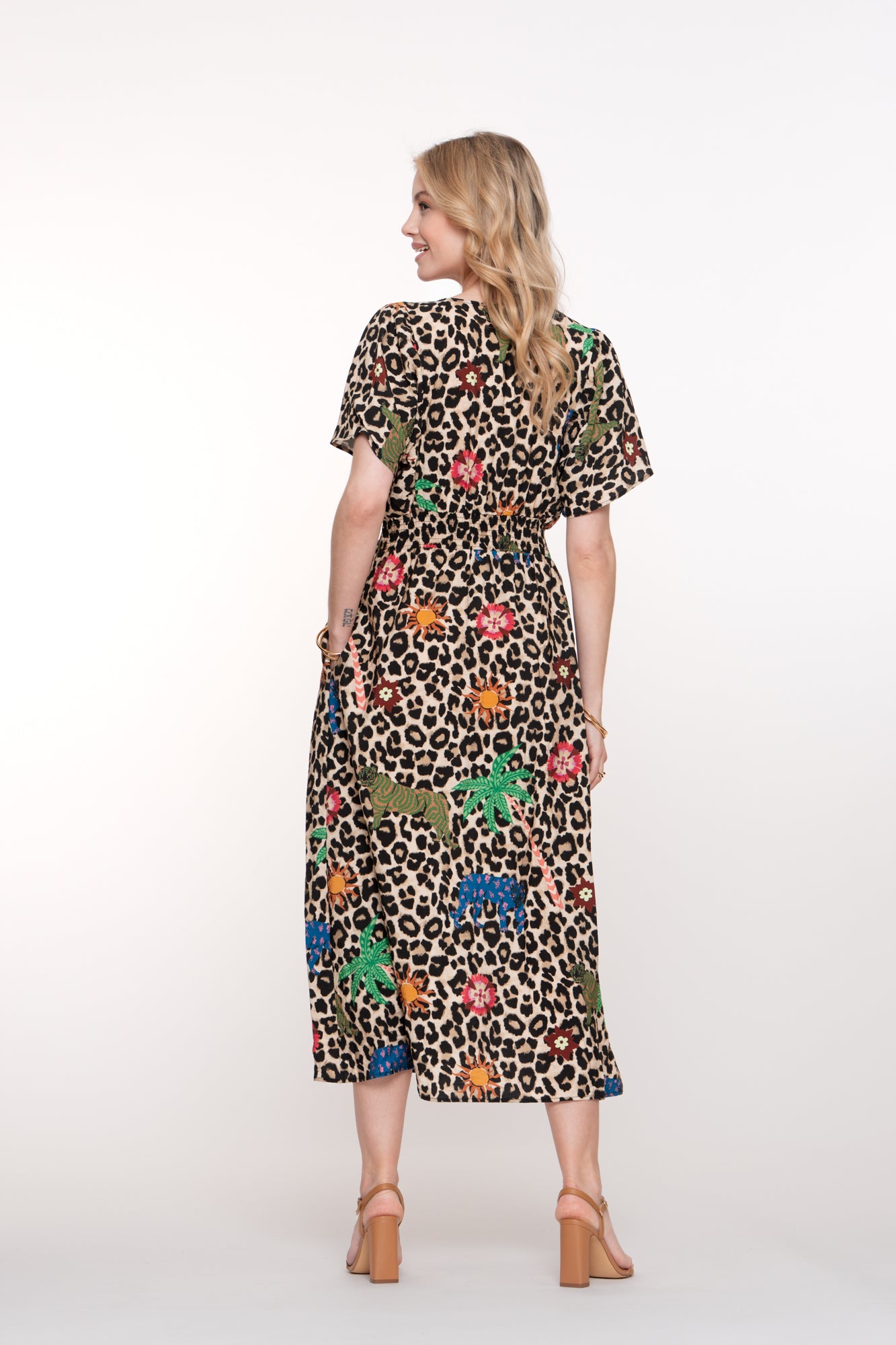 Geisha dames leopard maxi-jurk met kleurrijke details