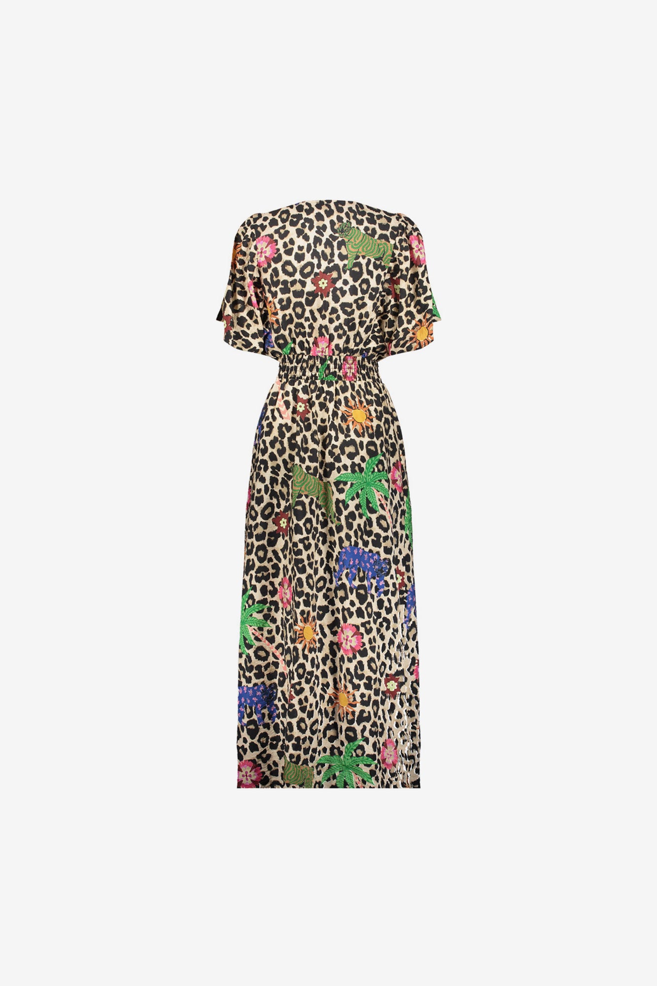 Geisha dames leopard maxi-jurk met kleurrijke details