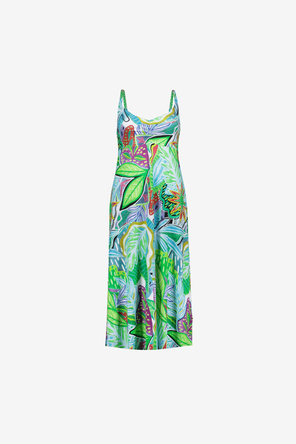Geisha dames midi-jurk met spaghettibandjes en print