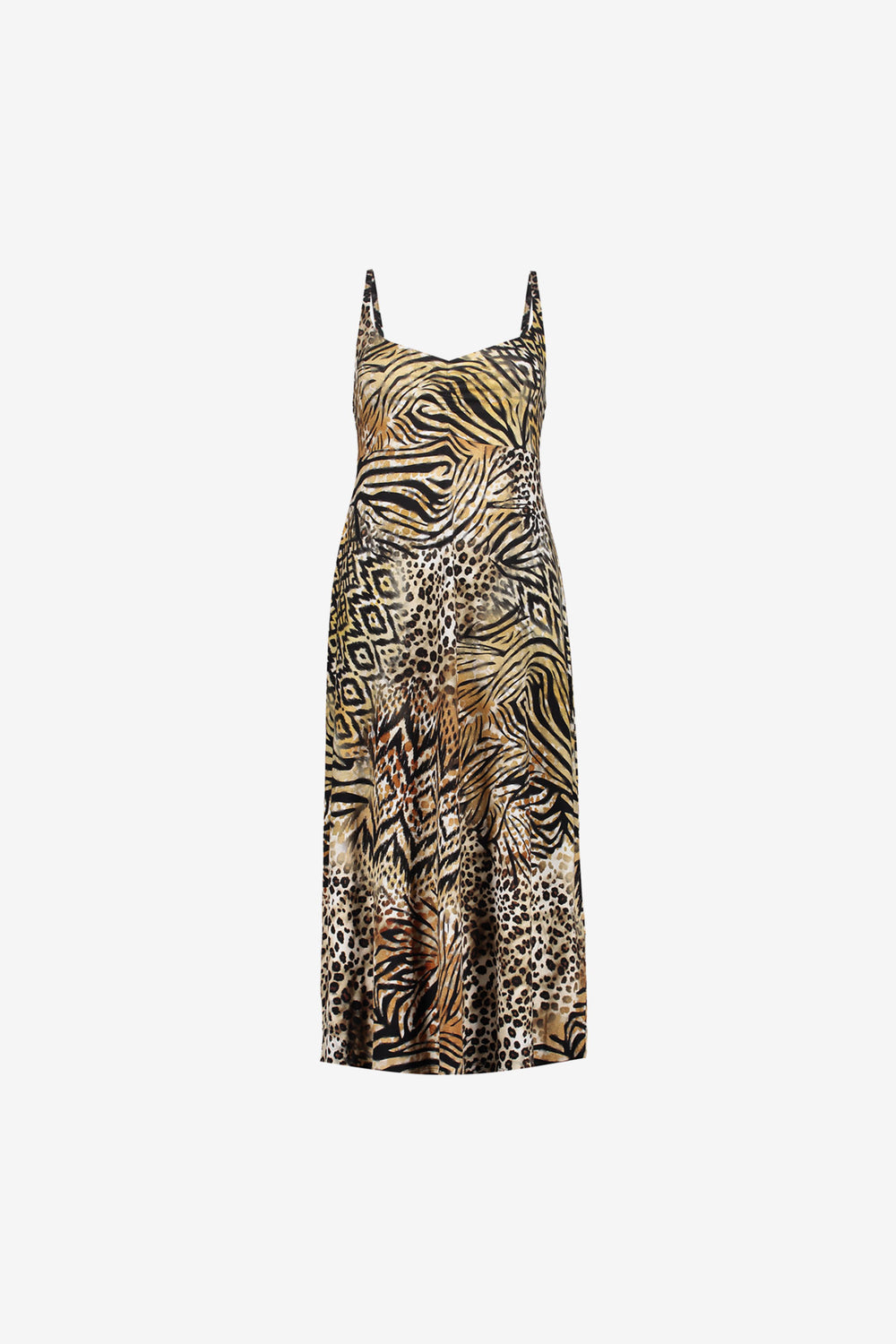 Geisha dames midi-jurk met spaghettibandjes en print