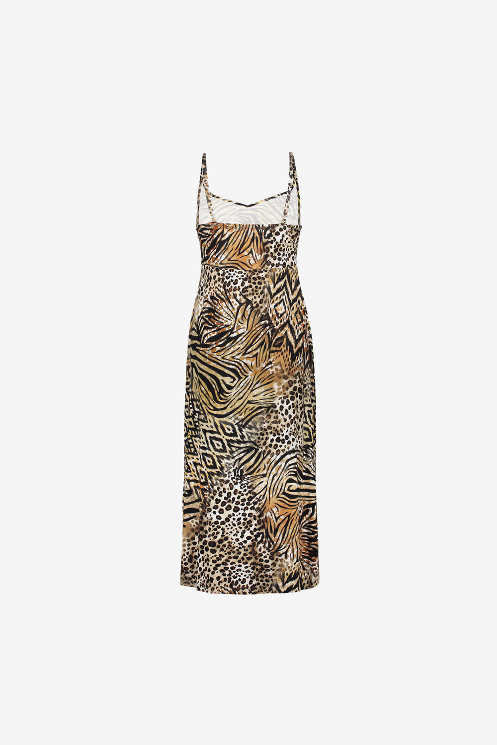 Geisha dames midi-jurk met spaghettibandjes en print