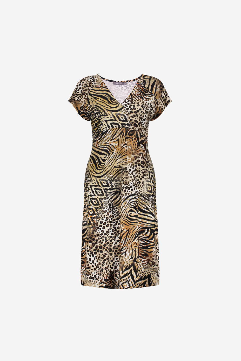 Geisha dames midi jurk met V-hals en print