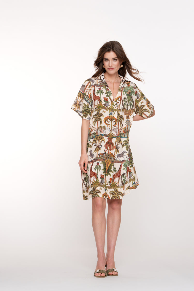Geisha dames korte kaftan jurk met jungle print