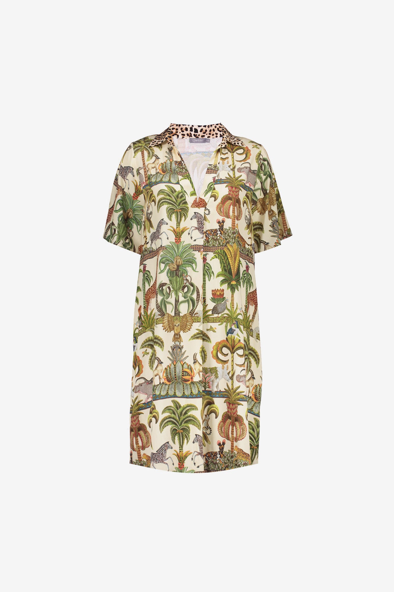 Geisha dames korte kaftan jurk met jungle print