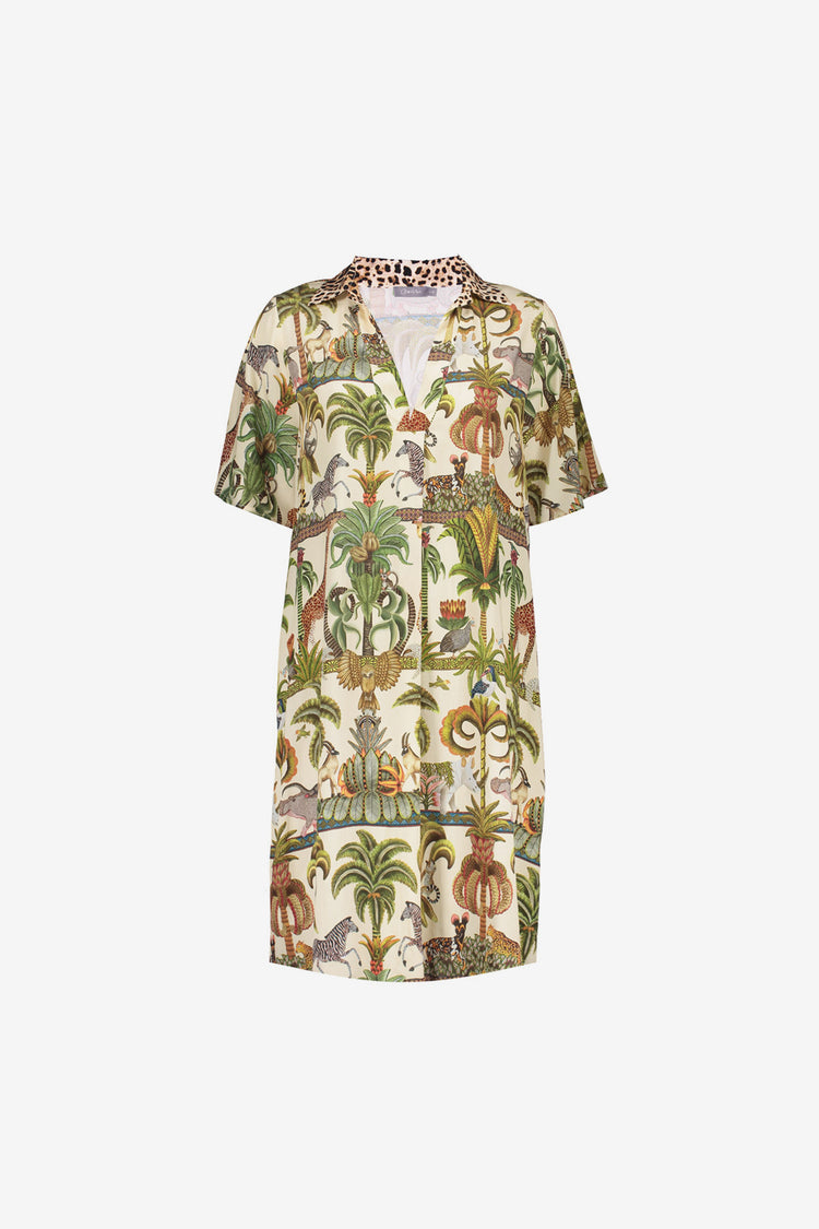 Geisha dames korte kaftan jurk met jungle print