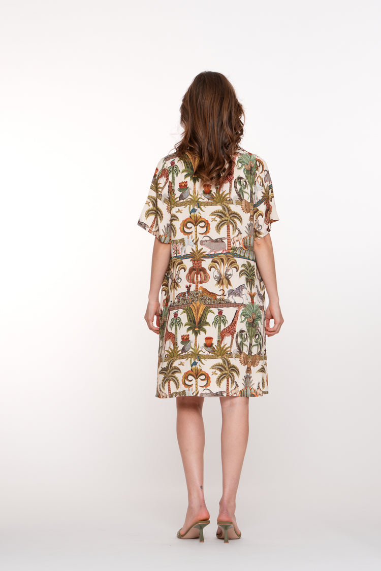 Geisha dames korte kaftan jurk met jungle print