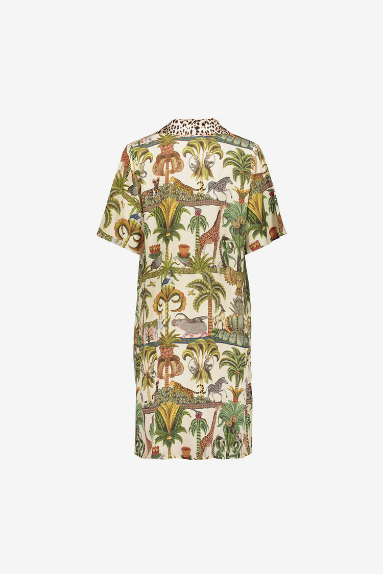 Geisha dames korte kaftan jurk met jungle print