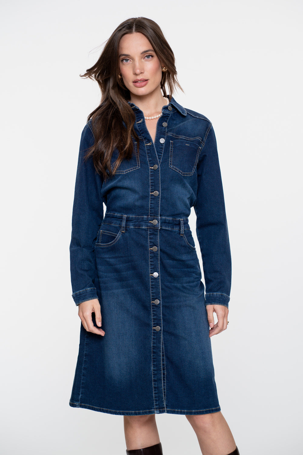 Geisha jurk: Midi met Klassieke Kraag en Lange Mouwen Officiële