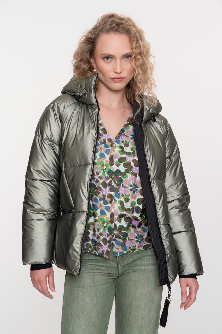 Geisha dames korte metallic pufferjas