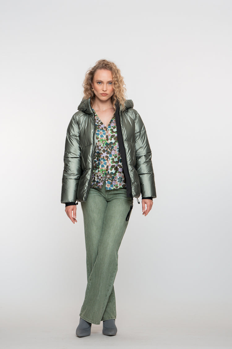 Geisha dames korte metallic pufferjas