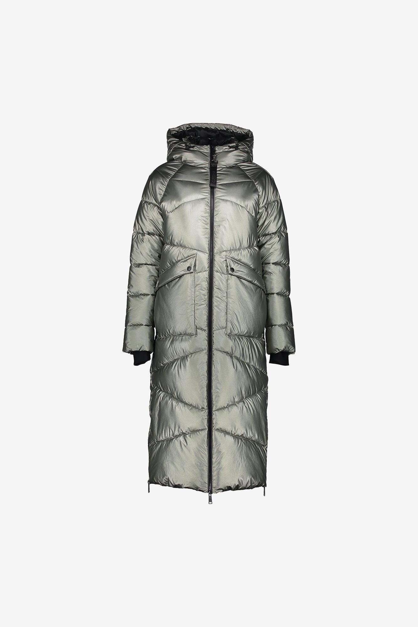 Geisha dames lange metallic pufferjas