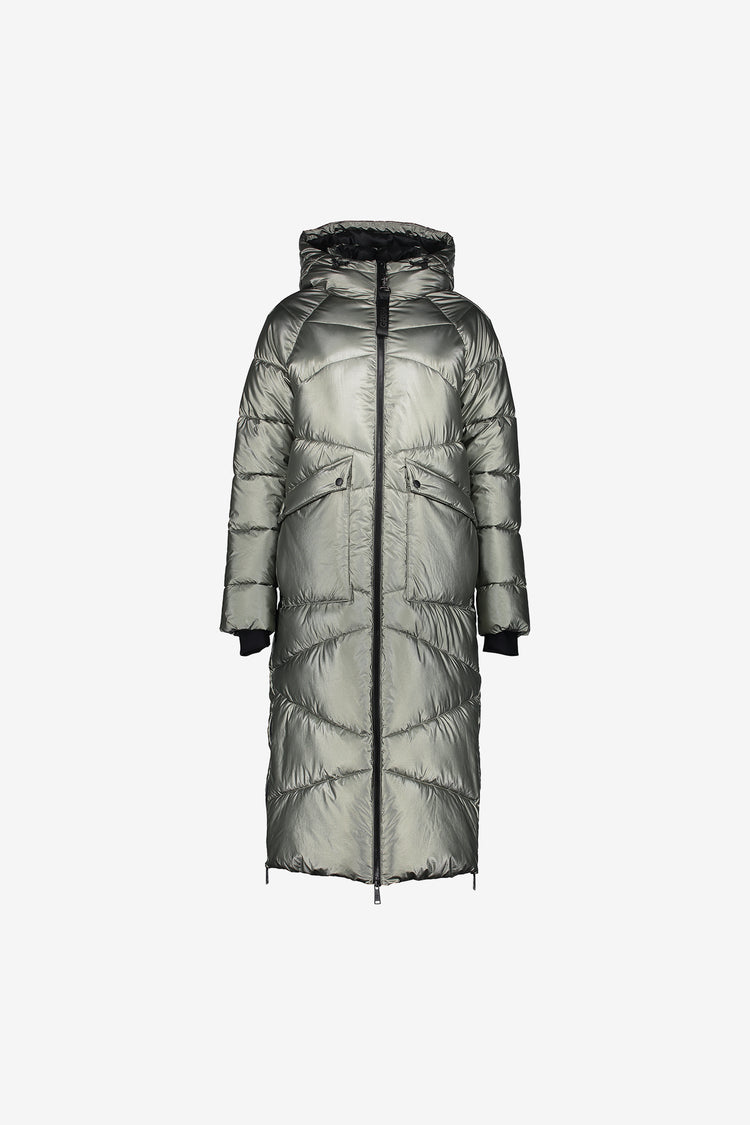 Geisha dames lange metallic pufferjas