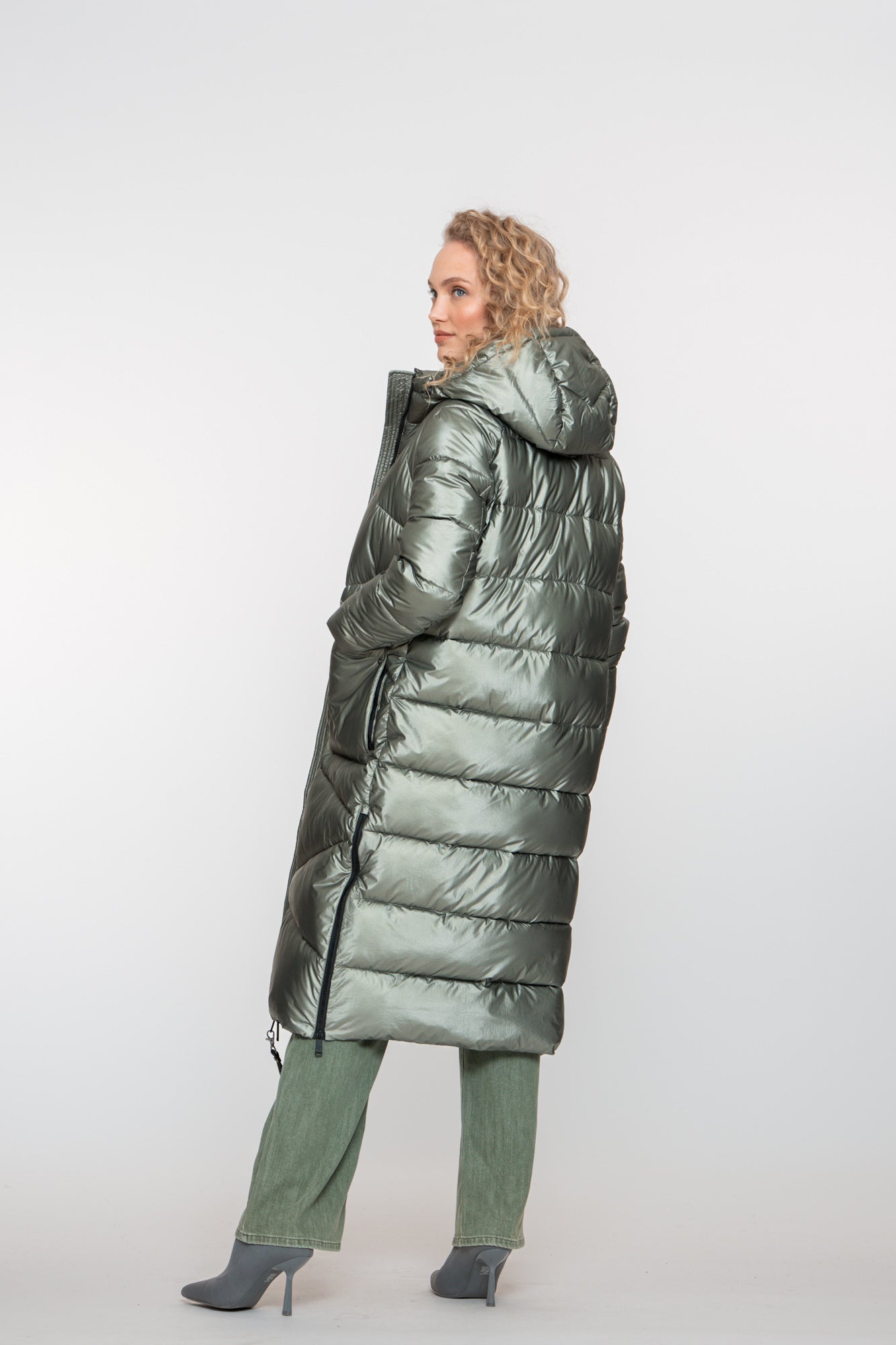 Geisha dames lange metallic pufferjas