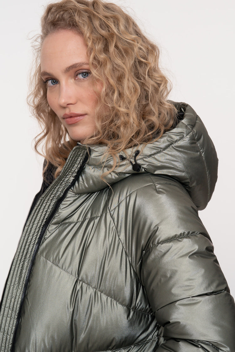 Geisha dames lange metallic pufferjas